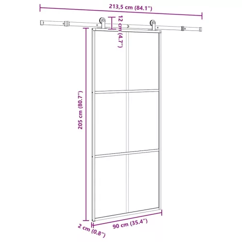  ESG üveg és alumínium tolóajtó fémszerelvény-szettel 90x205 cm