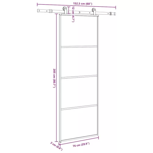  ESG üveg és alumínium tolóajtó fémszerelvény-szettel 76x205 cm