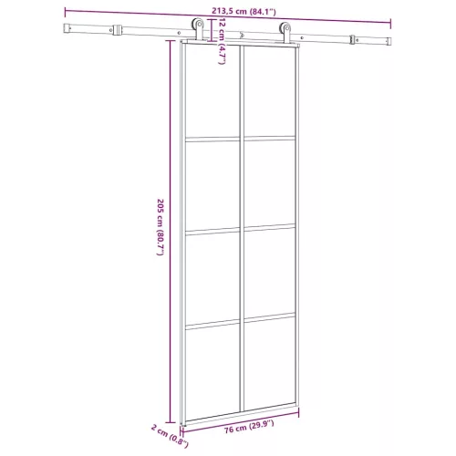  ESG üveg és alumínium tolóajtó fémszerelvény-szettel 76x205 cm