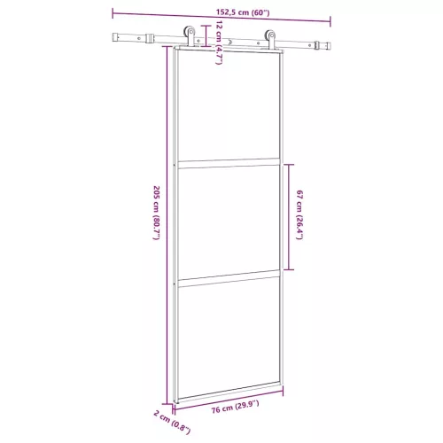  tolóajtó vasalatokkal 76x205 cm edzett üveg&Alumínium