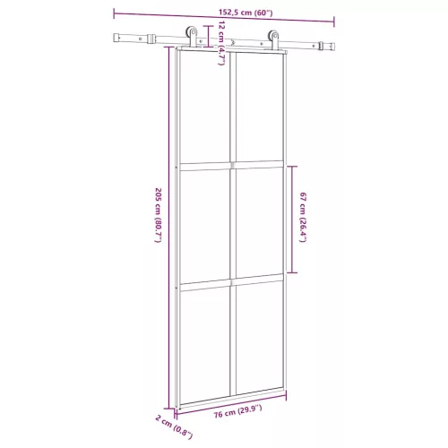  tolóajtó vasalatokkal 76x205 cm edzett üveg&Alumínium