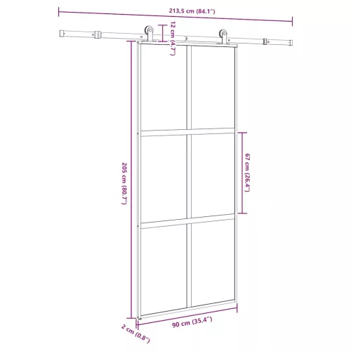  tolóajtó vasalattal 90x205 cm edzett üveg&Alumínium