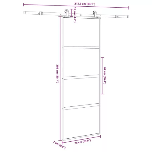  tolóajtó vasalatokkal 76x205 cm edzett üveg&Alumínium