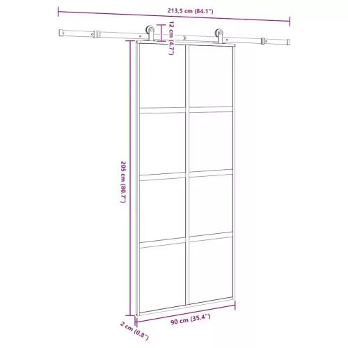  tolóajtó vasalattal 90x205 cm edzett üveg és alumínium szett