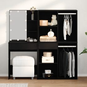    LED Öltözködő Asztal 2 Szekrénnyel Fekete Tölgy Mérnökfából