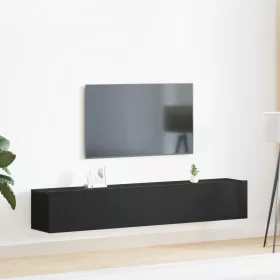  2 darabos TV szekrény szett fekete MDF-ből