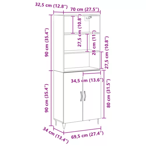  Magas Szekrény Fekete Tölgy 69.5x34x180 cm Mérnöki Fa