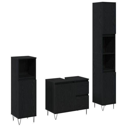  3 részes fürdőszobai bútor készlet fekete tölgy szerelt fából