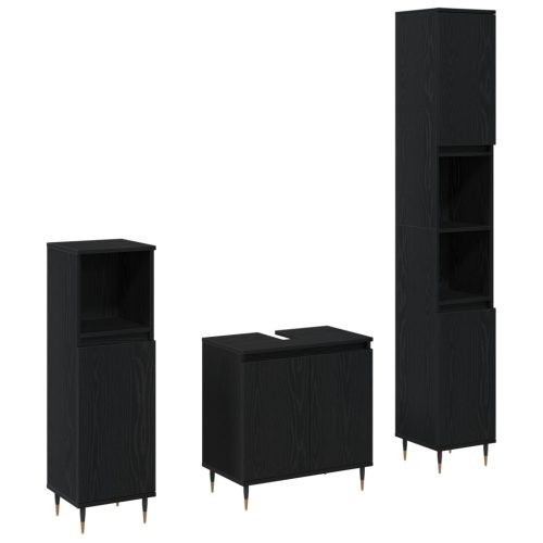  3 darabos fürdőszoba bútor szett fekete tölgy szerelt fával