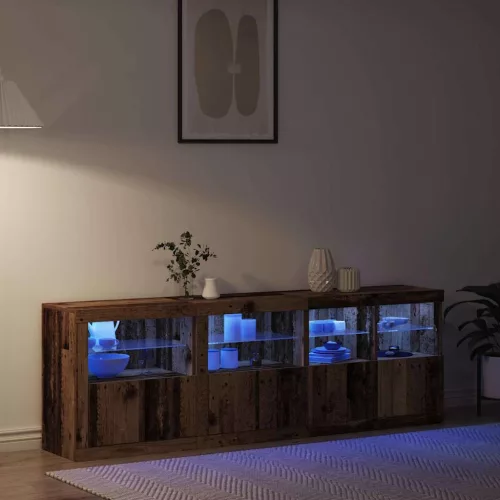  LED tálaló LED -es lámpákkal Öreg fa 202 x 37 x 67 cm Faanyag