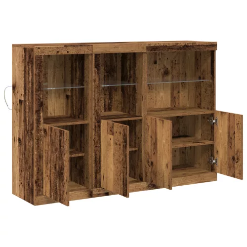  oldalszekrény LED lámpákkal Régi fa 142,5x37x100 cm