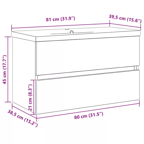  mosdószekrény beépített mosdóval fekete tölgy szerelt fa