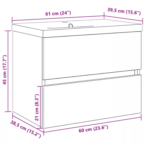  mosdószekrény beépített medencével Fekete tölgy MDF