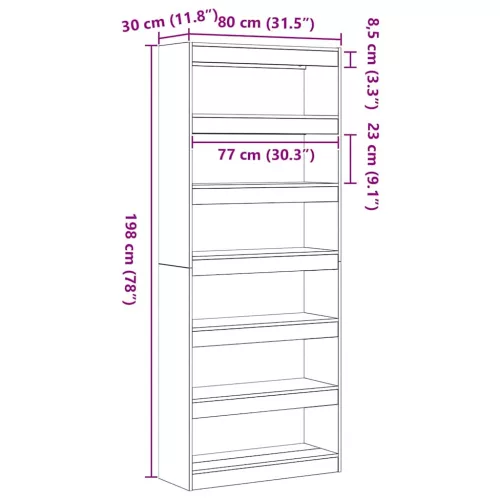  Könyvespolc polcokkal Füstölt tölgy 80 x 30 x 198 cm Faanyag