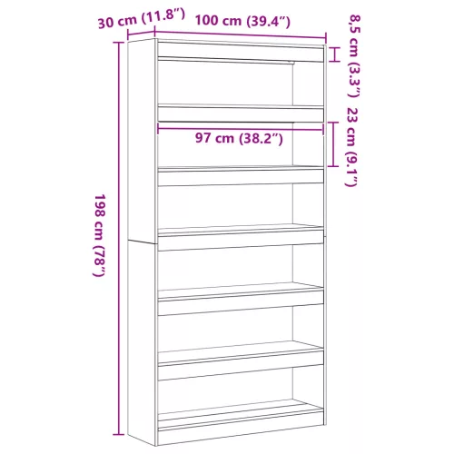  Könyvespolc Szürke Szerelt fa 100 x 30 x 198 cm Könyvespolc