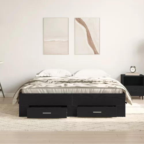  fiókos ágykeret Fekete tölgy Szerelt fa 160 x 200 cm Ágykeret