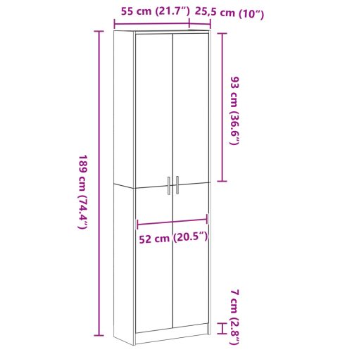  Szekrény Szürke Sonoma 55x25x189 cm Forgácslap