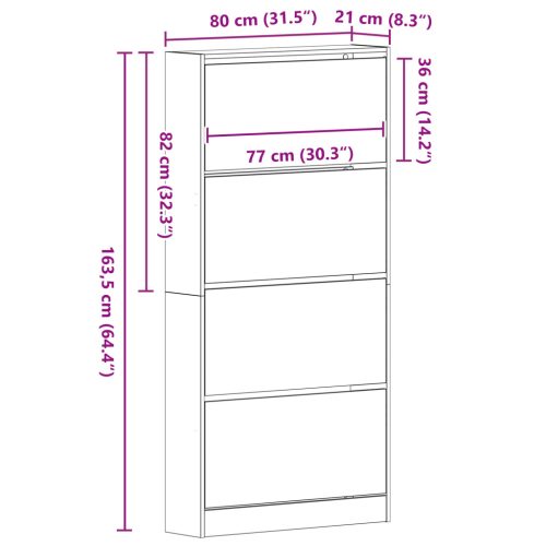  Cipőszekrény Kézműves tölgy Szerelt fa 80 x 21 x 163.5 cm Tartós