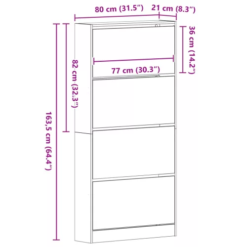  Cipőszekrény Fekete tölgy Műszaki fa 80 x 21 x 163.5 cm Tartós