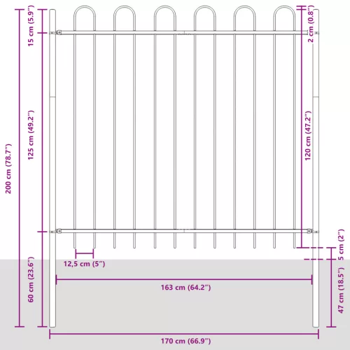  Kerti Kerítés Ív Csúccsal Szürke 6,8x1,5 m Acél