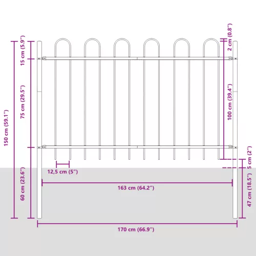  Kerti Kerítés Hajlított Felső Rész Szürke 8,5x1 m Acél