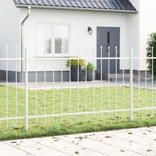  Kertkerítés Lándzsás Felsővel - Fehér - 10,2x1,2 m - Acél