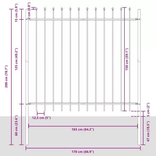  Kerti Kerítés 7 pcs Szürke 11,9 x 1,5 m Porfestett acél