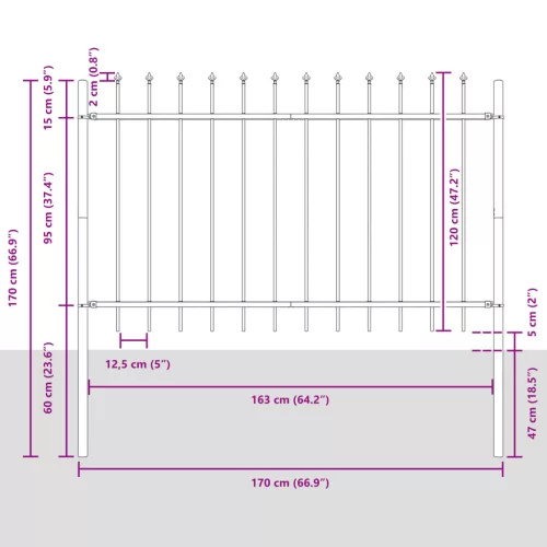  Kertkerítés Nyílhegyes Felső Rész V belé 15,3x1,2 m Acél