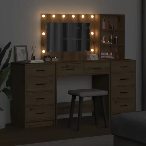  Öltözködőasztal tükör lámpákkal 3 pcs Artisan tölgy Faanyag