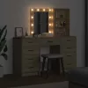  Öltözködőasztal tükör lámpákkal fiókkal 3 pcs Barna Faanyag