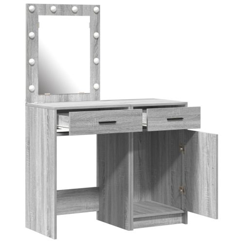  2 darabos Öltöztető Asztal Szett LED-del Szürke Sonoma Szerelt Fából