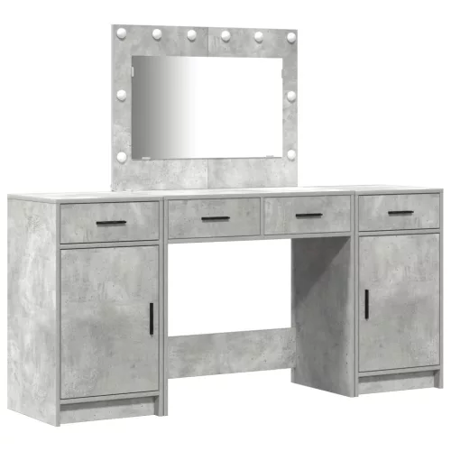  3 darabos sminkasztal szett LED-del, beton szürke, mérnöki fa
