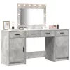  3 darabos sminkasztal szett LED-del, beton szürke, mérnöki fa