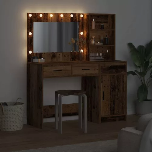  Öltözködőasztal tükör lámpákkal fiókkal 2 pcs Barna Faanyag