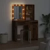  LED-es öltözködő asztal szett fiókkal 2 pcs Öreg fa Faanyag