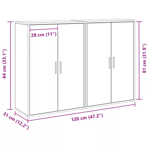  2 db fekete tölgy oldalszekrény 60x31x84 cm, mérnöki fa