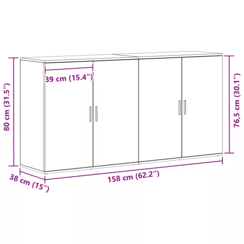  2 db fekete tölgy oldalszekrény 79x38x80 cm rétegelt fa