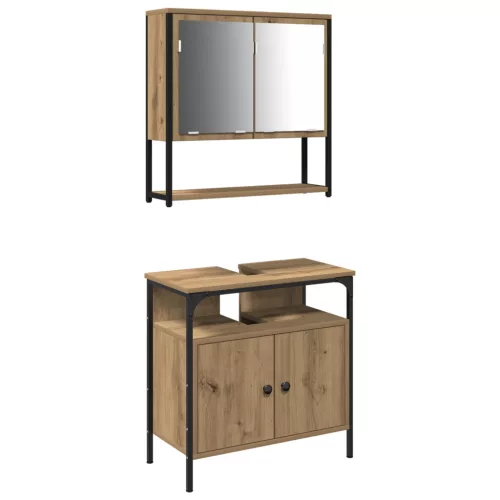  2 Darabos Fürdőszobai Bútor Szett Mesteri Tölgy Engineered Wood