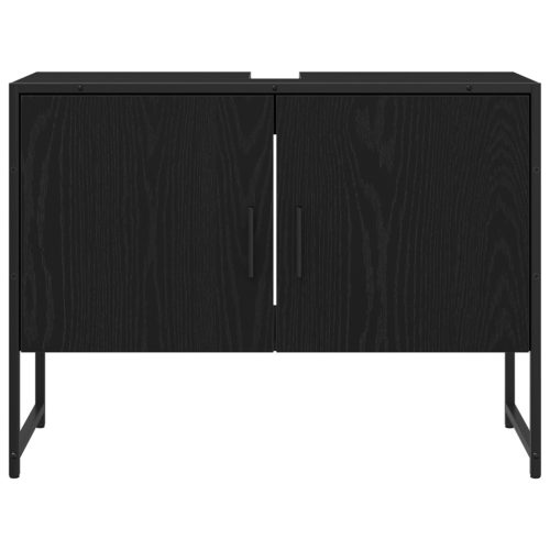  2 Darabos Fürdőszoba Bútor Szett Fekete Tölgy Műanyag Fa