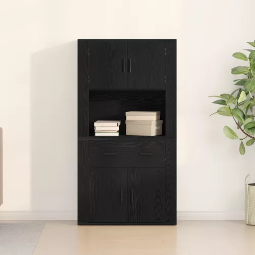  Fekete tölgy Highboard 80x33x150 cm Szerelt fa