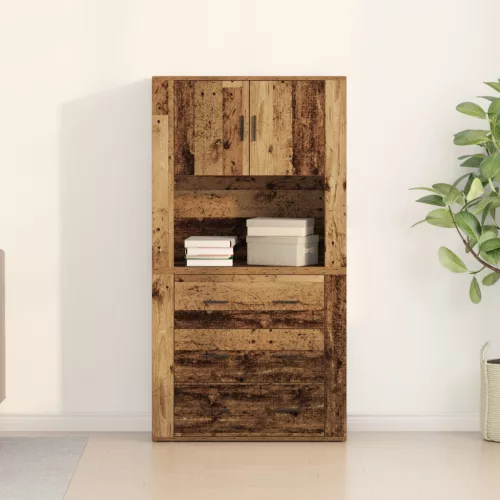  Magas szekrény Régi fa 80x33x150 cm Mérnökelt fa