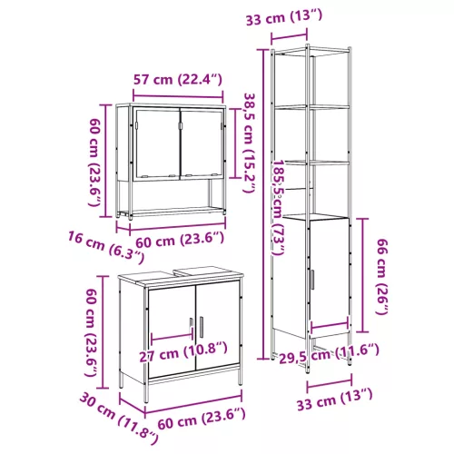  3 Részes Fürdőszoba Bútor Készlet Artisan Tölgyműanyag