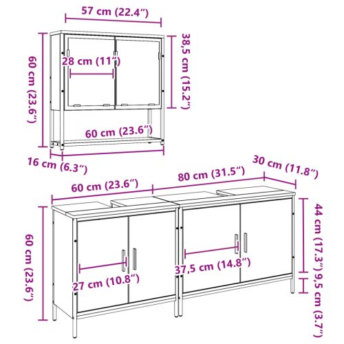  3 darabos fürdőszoba bútor szett régi fa, mérnöki fa