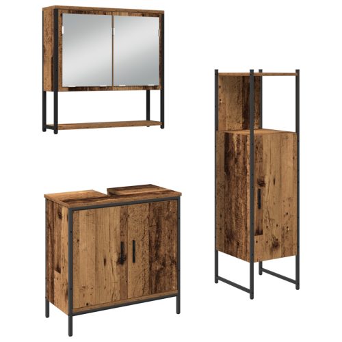  3 Darabos Fürdőszoba Bútor Szett Régi Fa Műanyag