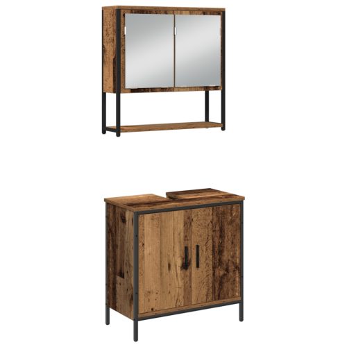  3 Darabos Fürdőszoba Bútor Szett Régi Fa Műanyag