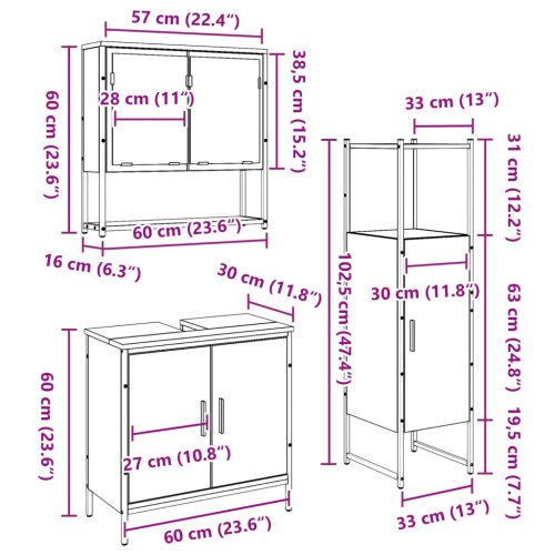  3 Darabos Fürdőszoba Bútor Szett Régi Fa Műanyag