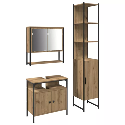  3 Darabos Fürdőszobai Bútor Szett Kézműves Tölgyből, Mérnöki Fából Készült