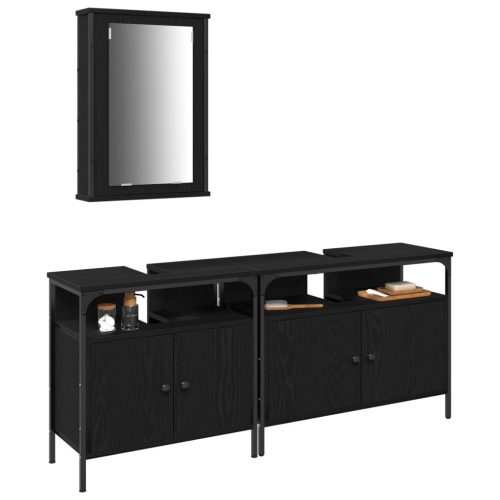  3 darabos fürdőszoba bútor szett fekete tölgy faforgács