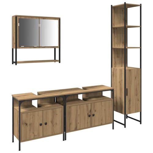  4 Részes Fürdőszoba Bútor Készlet Kézműves Tölgyből, Mérnöki Fából