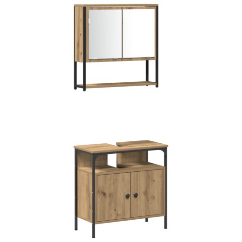  4 darabos fürdőszoba bútor szett, átfogó tölgy színben.